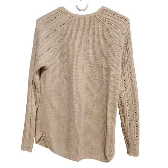 Sonoma Womens Medium Beige Cable Knit Sweater Cotton Blend Long Sleeve Crewneck - Picture 7 of 8